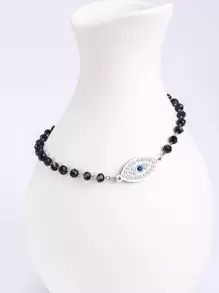 Crystal & Eye Decor Beaded Bracelet - Silver - View 1