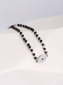 Crystal & Eye Decor Beaded Bracelet - Silver - View 3