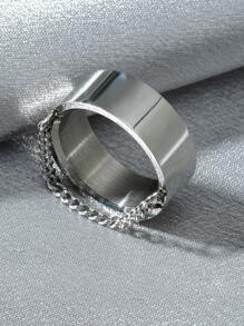 Men Chain Decor Ring - Silver - View 1