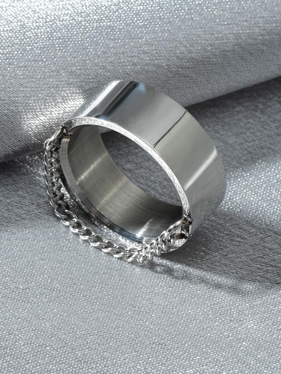 Men Chain Decor Ring - Silver - View 1