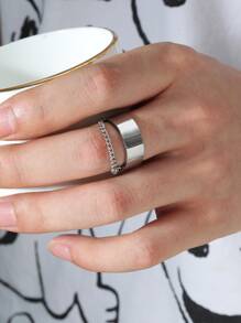 Men Chain Decor Ring - Silver - View 2