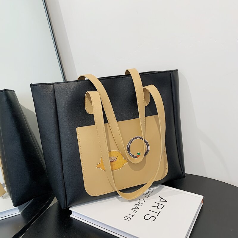

Cartoon Graphic Tote Bag, Black