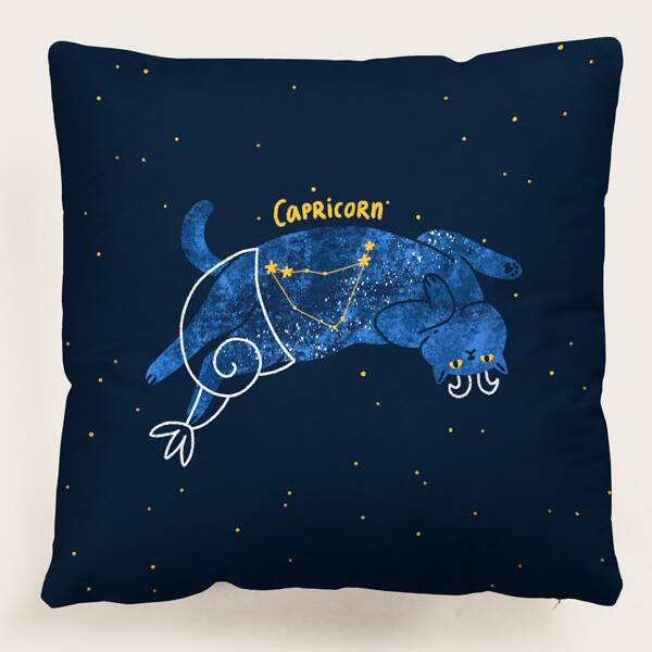

Capricorn & Cat Print Cushion Cover Without Filler, Multicolor