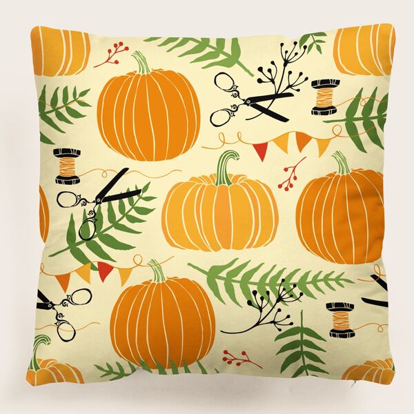 

Pumpkin Print Cushion Cover Without Filler, Multicolor