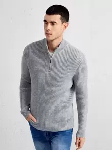 Manfinity 男士1/4拉鍊套頭毛衣 - 淺灰色 - 查看 1