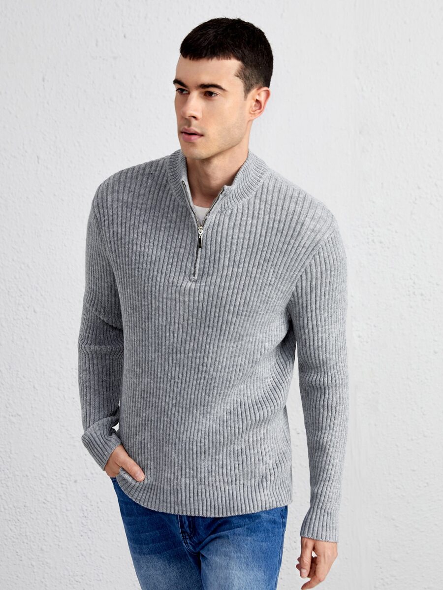 Manfinity 男士1/4拉鍊套頭毛衣 - 淺灰色 - 查看 1