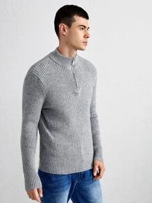 Manfinity 男士1/4拉鍊套頭毛衣 - 淺灰色 - 查看 3