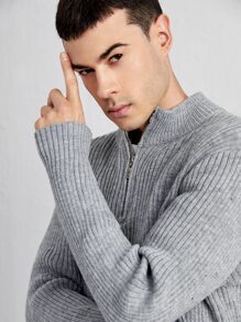 Manfinity 男士1/4拉鍊套頭毛衣 - 淺灰色 - 查看 4