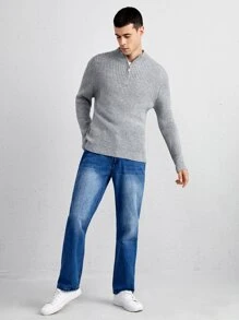 Manfinity 男士1/4拉鍊套頭毛衣 - 淺灰色 - 查看 5