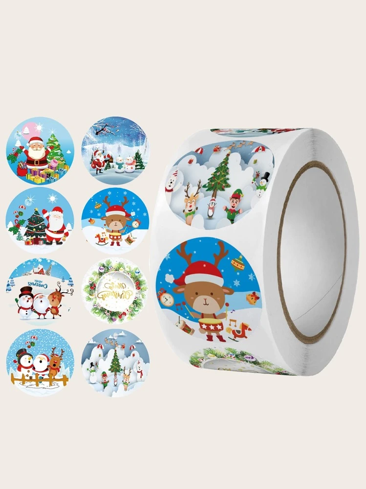 1 rollo Pegatina Navidad con estampado de dibujos animados - Multicolor - Ver 1