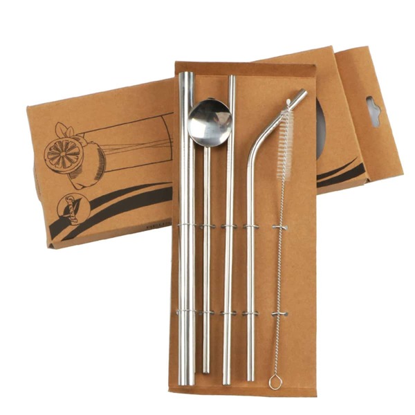 

5pcs Stainless Steel Straw & Cleaning Brush Set, Silver