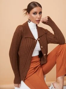 SHEIN Button Front Ribbed Knit Cardigan