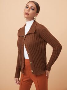SHEIN Button Front Ribbed Knit Cardigan