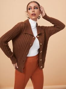 SHEIN Button Front Ribbed Knit Cardigan