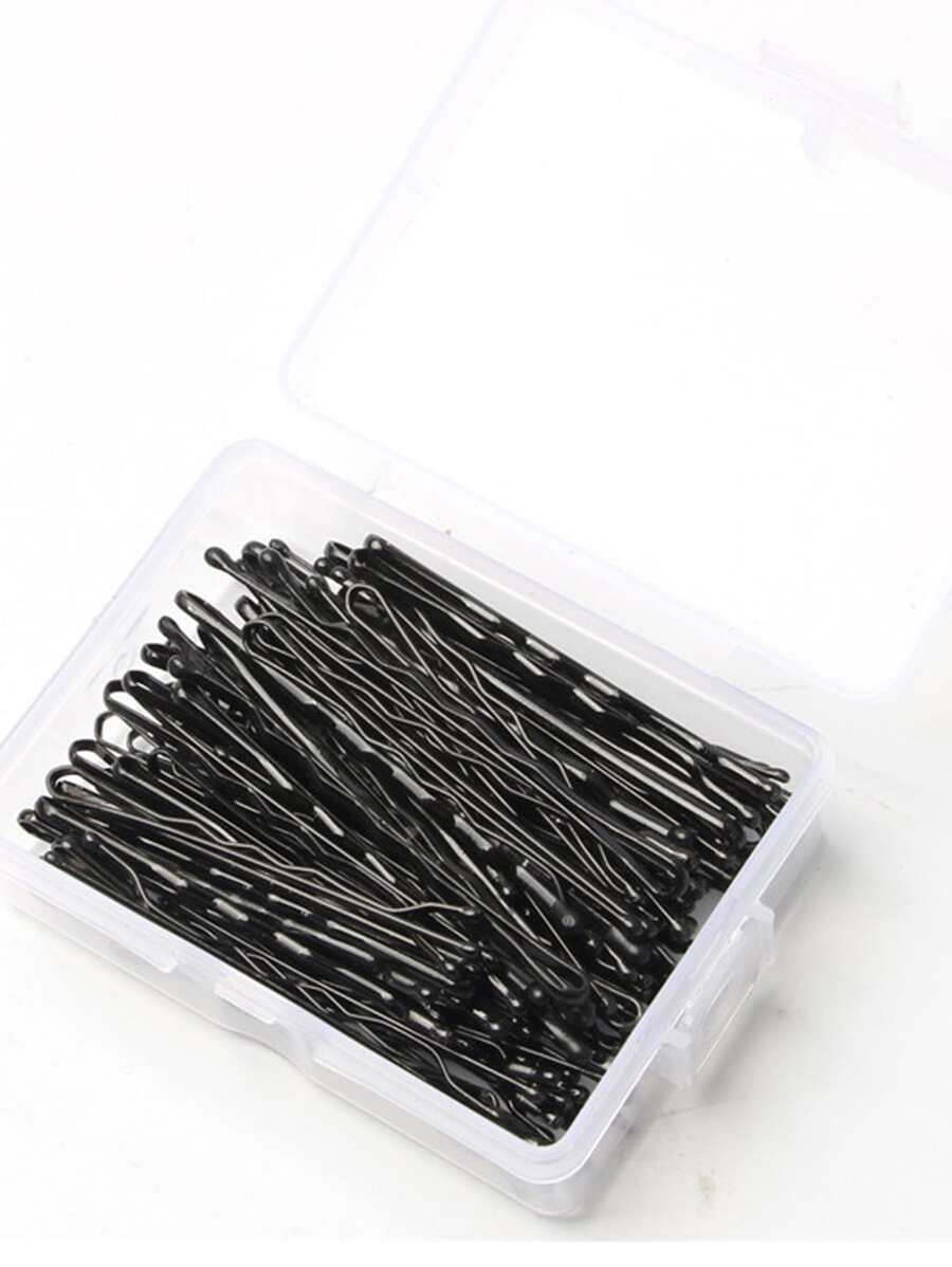 100 件发夹，黑色发夹，带可爱盒子，金属发夹，适合浓密头发，适合所有发质女孩女士发饰（2.2 英寸）