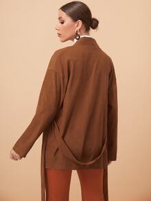 SHEIN Drop Shoulder Flap Pocket Belted Coat - Rust Brown - View 2