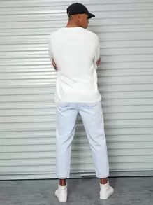 Manfinity Men Letter & Butterfly Print Drop Shoulder Pullover - White - View 2