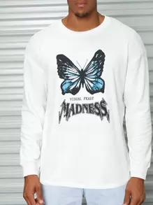 Manfinity Men Letter & Butterfly Print Drop Shoulder Pullover - White - View 4