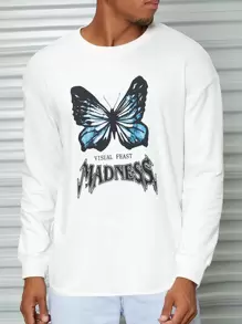 Manfinity Men Letter & Butterfly Print Drop Shoulder Pullover - White - View 5