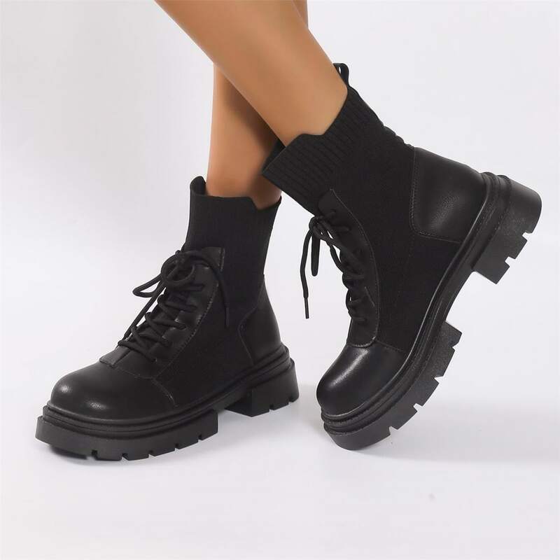 

Lace Up Front Sock Boots, Black