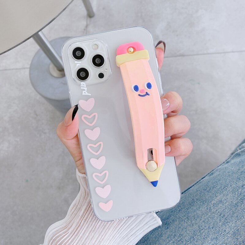 

Heart Pattern Phone Case With Push-pull Hand Holder, Multicolor