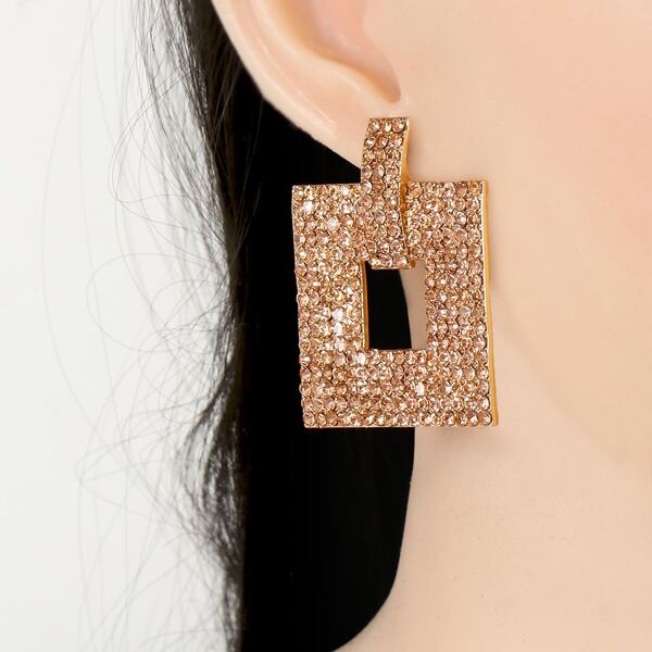 

Rhinestone Decor Geometric Earrings, Champagne