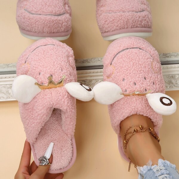 

Cartoon Graphic Fluffy Novelty Slippers, Pink