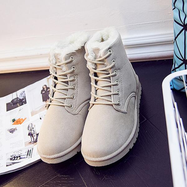 

Minimalist Lace Up Design Snow Boots, Beige