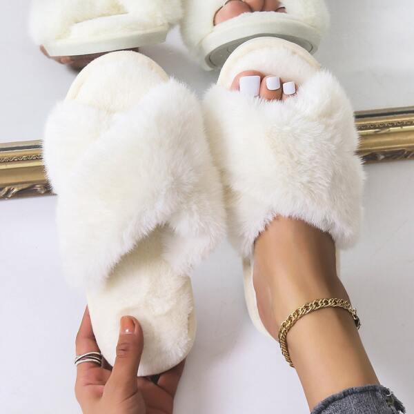 

Minimalist Cross Strap Home Slippers, Beige