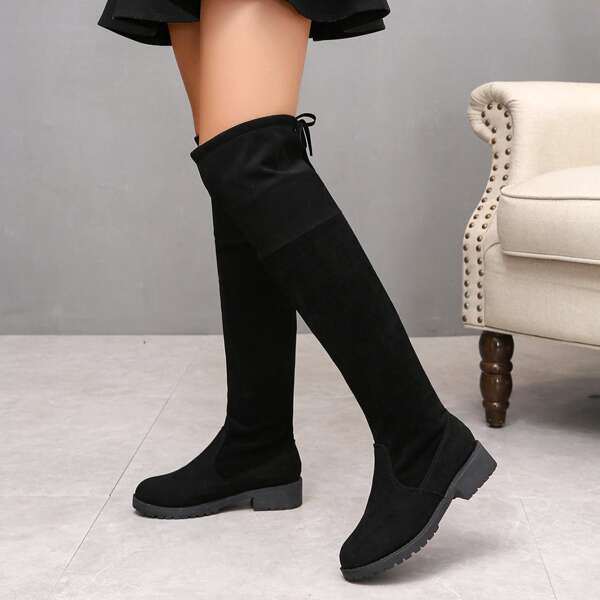 

Minimalist Tie Back Over The Knee Boots, Black