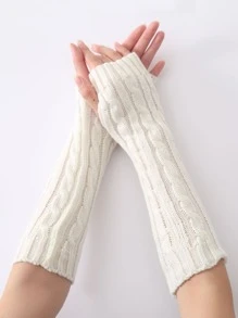 Solid Knit Gloves - White - View 1
