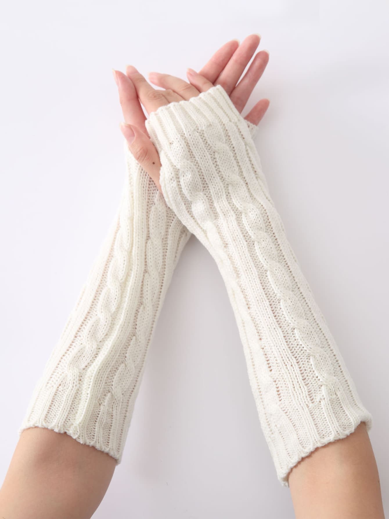 Solid Knit Gloves - White - View 1