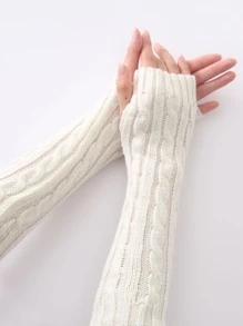Solid Knit Gloves - White - View 2
