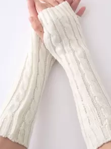 Solid Knit Gloves - White - View 3