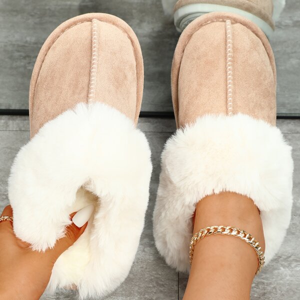 

Minimalist Stitch Detail Home Slippers, Apricot