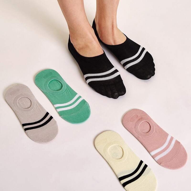 

5pairs Striped Print Invisible Socks, Multicolor