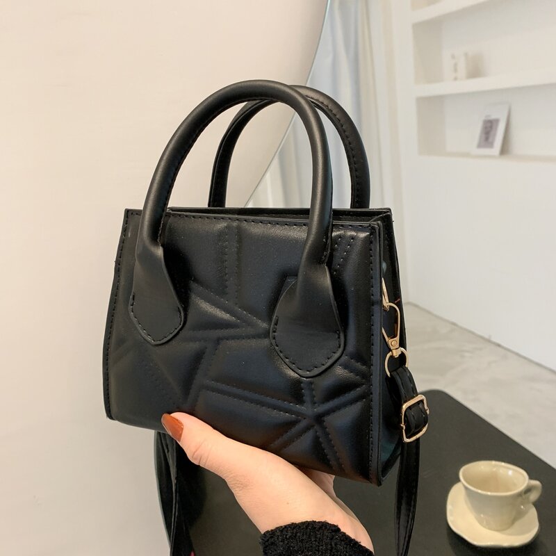 

Minimalist Quilted Satchel Bag, Black