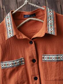 Áo khoác nữ Nút Nghề thêu Túi màu trơn Giải trí - Màu Cam cháy - Xem 4