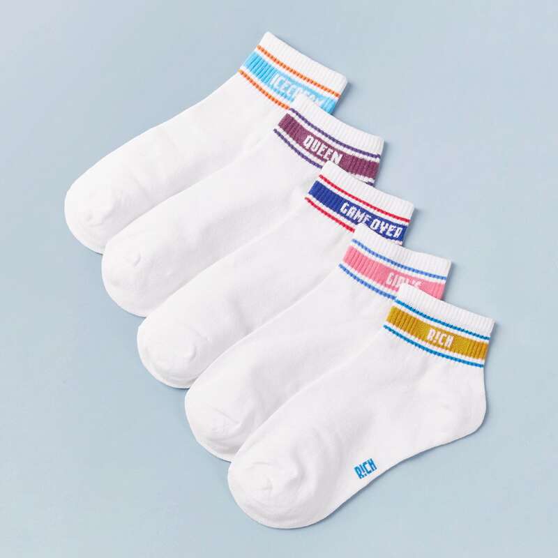 

5pairs Letter Graphic Ankle Socks, Multicolor
