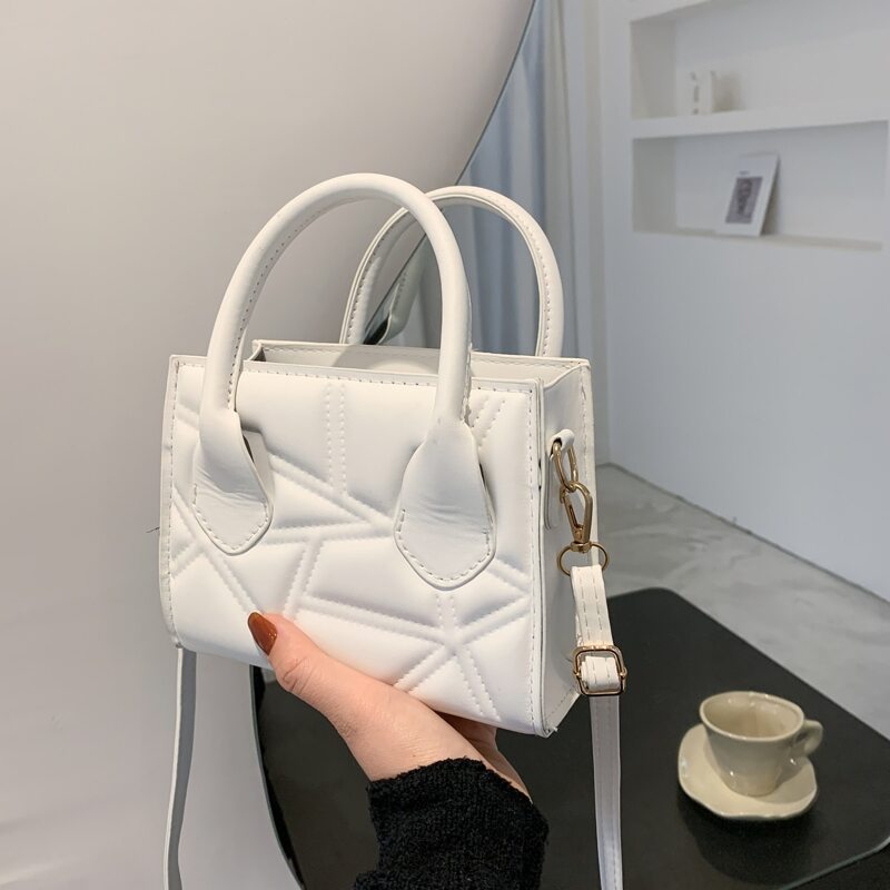

Minimalist Quilted Satchel Bag, White