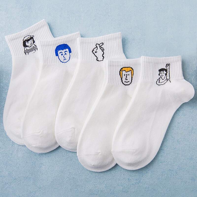

5pairs Figure Print Ankle Socks, White