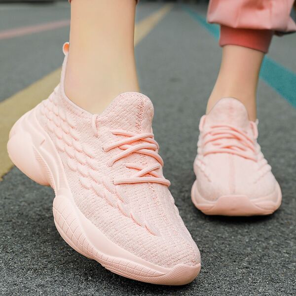

Fish Scale Lace Up Decor Sports Shoes, Pink