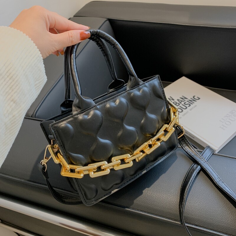 

Heart Embossed Satchel Bag, Black