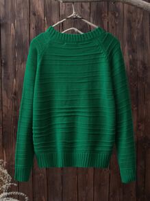 SHEIN LUNE Cable Knit Raglan Sleeve Jumper - Dark Green - View 2