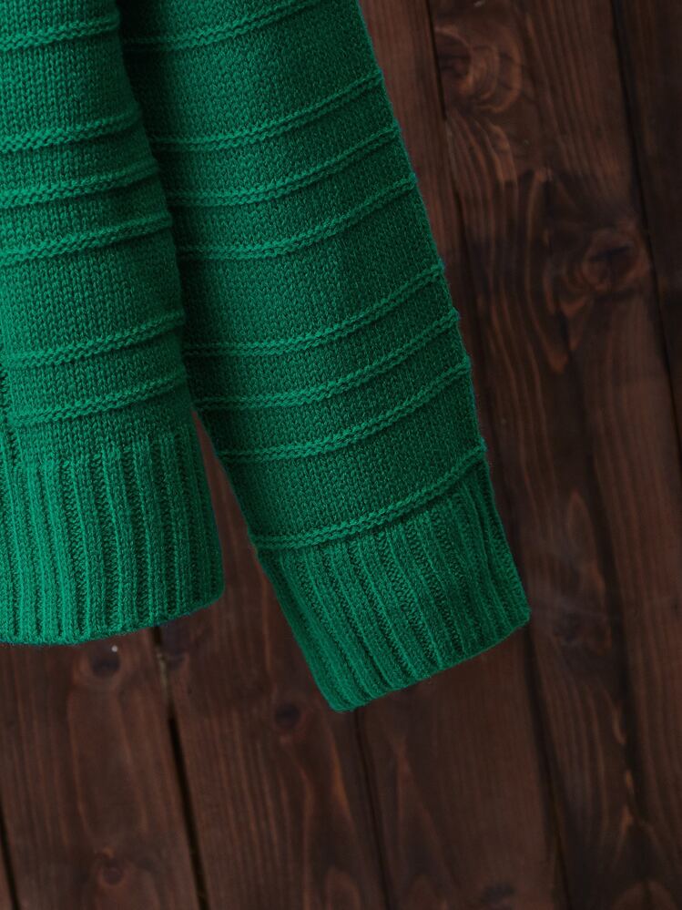 SHEIN LUNE Cable Knit Raglan Sleeve Jumper - Dark Green - View 3