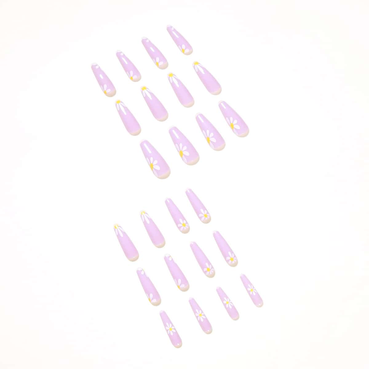 

24pcs Flower Pattern Fake Nail, Multicolor