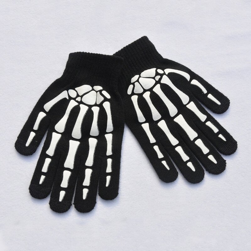 

Skeleton Print Gloves, Black