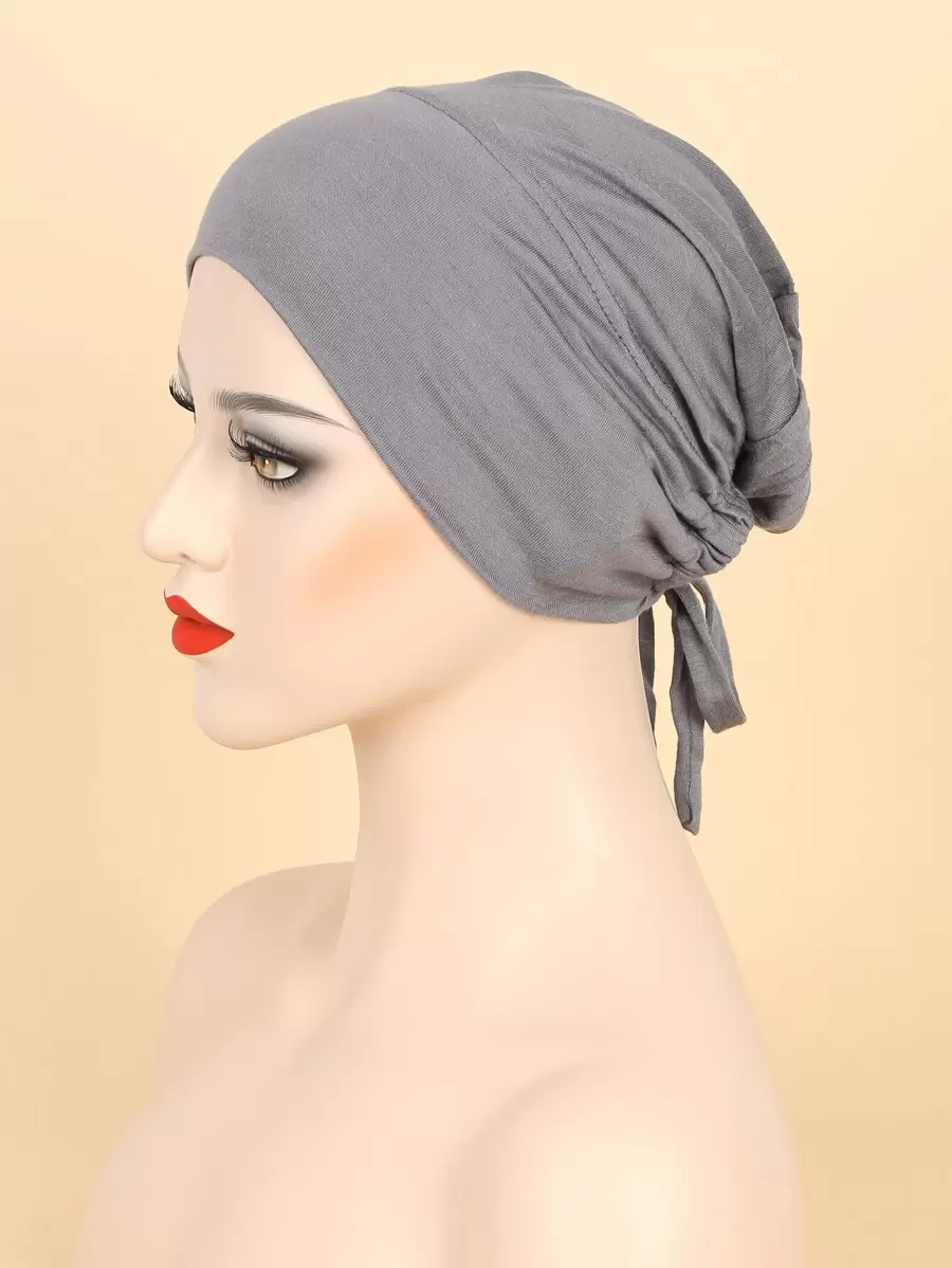 Solid Simple Hat Bonnet Hair Bonnet Turban Sleep Bonnet - Dark Grey - View 1
