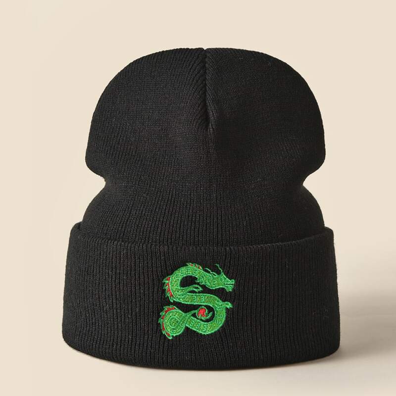

Dragon Embroidery Beanie, Black
