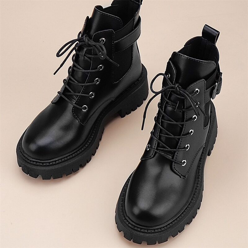 

Buckle Decor Combat Boots, Black